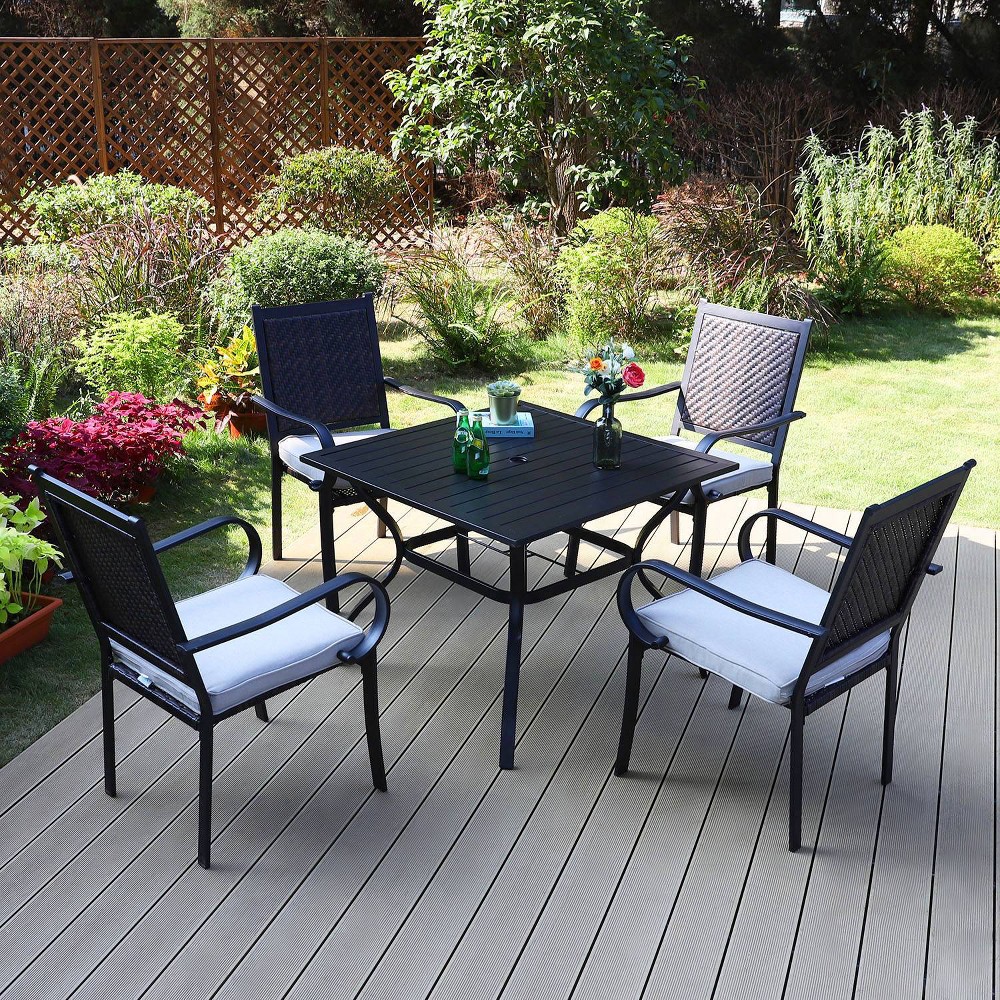 5pc Patio Dining Set with Steel Table & Rattan Chairs Captiva Designs