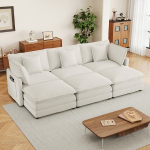 112.6" Modern Corduroy Sectional Sofa with 3 Ottomans & Storage Pockets - Modular U-Shaped Couch for Living Room - 1 of 4