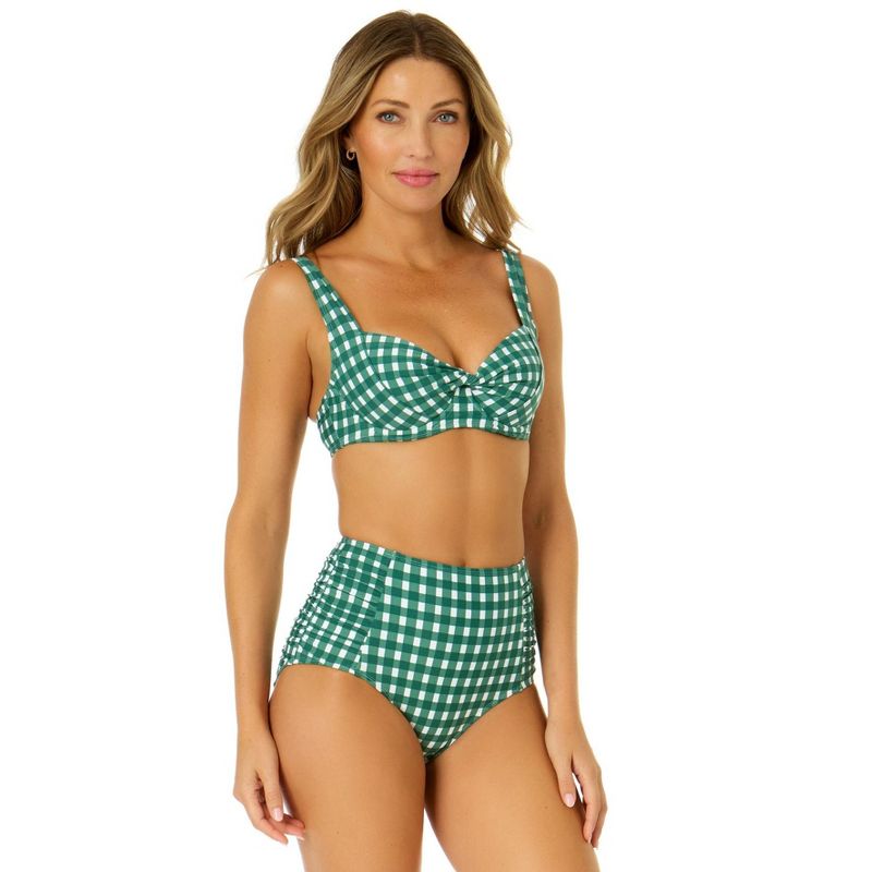 Anne Cole Women's Green Gingham Retro Underwire Bikini Swim Top, 4 of 5