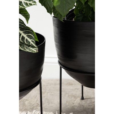 Navara Black Aluminum and Iron Round Planter Set