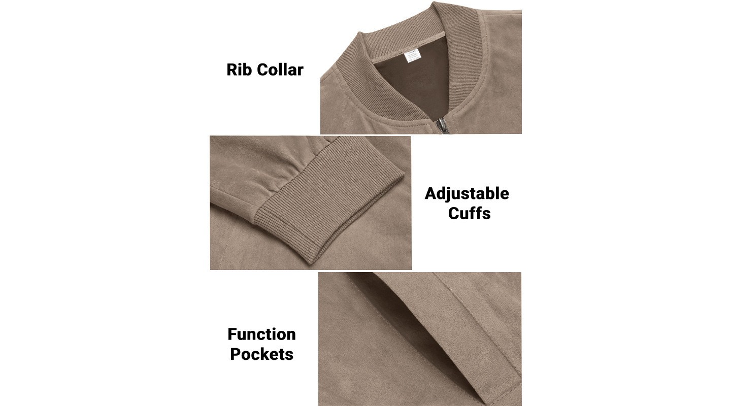 Мужская куртка YesFashion Men‘s Plus Size Suede Bomber Jacket Stand Collar Zip Front Casual — фото 5