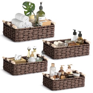 SUGIFT Handmade Wicker Storage Basket Set of 4 – Decorative Organizer Bins with Handles for Toilet Tank Top, Countertop, Bathroom - 1 of 4