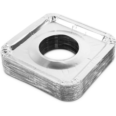 Okuna Outpost 100 Pack Square Stove Burner Covers, Aluminum Foil Liners (8.5 x 8.5 x 0.5 in)