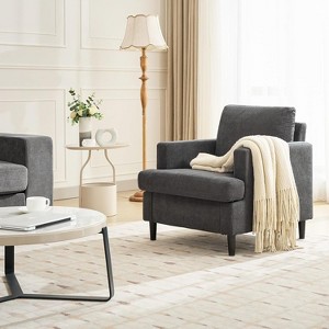 Mid-Century Modern Accent Chair, Linen Upholstered Sofa Chair, Comfy Armchair with Thick Cushion & Strong Legs for Living Room, Bedroom - 1 of 4
