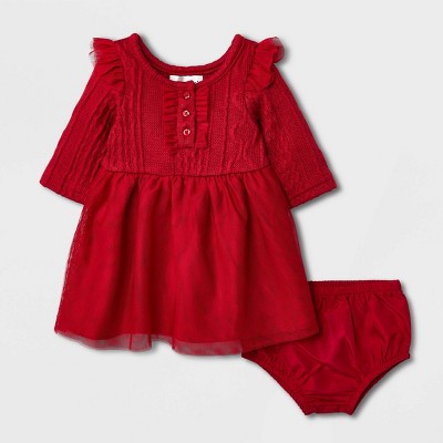 Image of Mia & Mimi Baby Girls' Sweater Dress - Red 0-3M