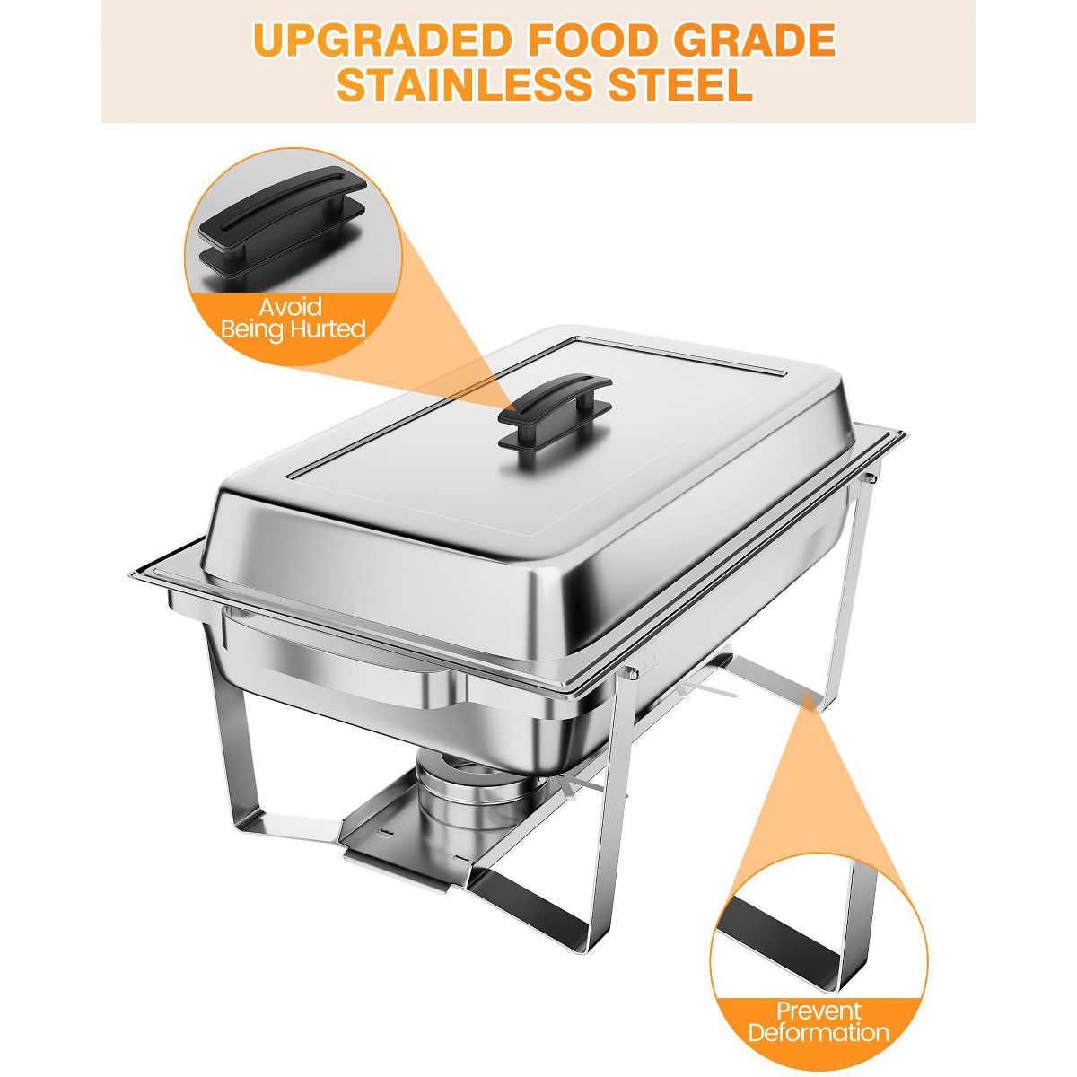 8QT Stainless Steel Chafing Dish Buffet Set – Food Warmers with Water Pan, Folding Frame, Lid Holder, Tweezers – Catering Chafer for Parties,Weddings - thumbnail 6