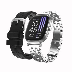 iTouch Belle Silver Case with Silver Metal and Silicon Band Smartwatch Set - 1 of 4