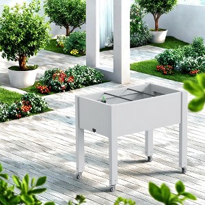 Maggift Planters, Garden Flower Pot Box with Wheels, Switchable Drainage Holes, Terrace Gardening Raised Flower Beds, White, 48"*24"*33" - 1 of 4