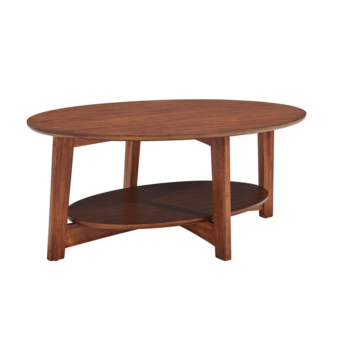 Monterey Oval Mid Century Modern Wood Coffee Table Chestnut: Tapered Legs, Floating Shelf - Alaterre Furniture - thumbnail 8