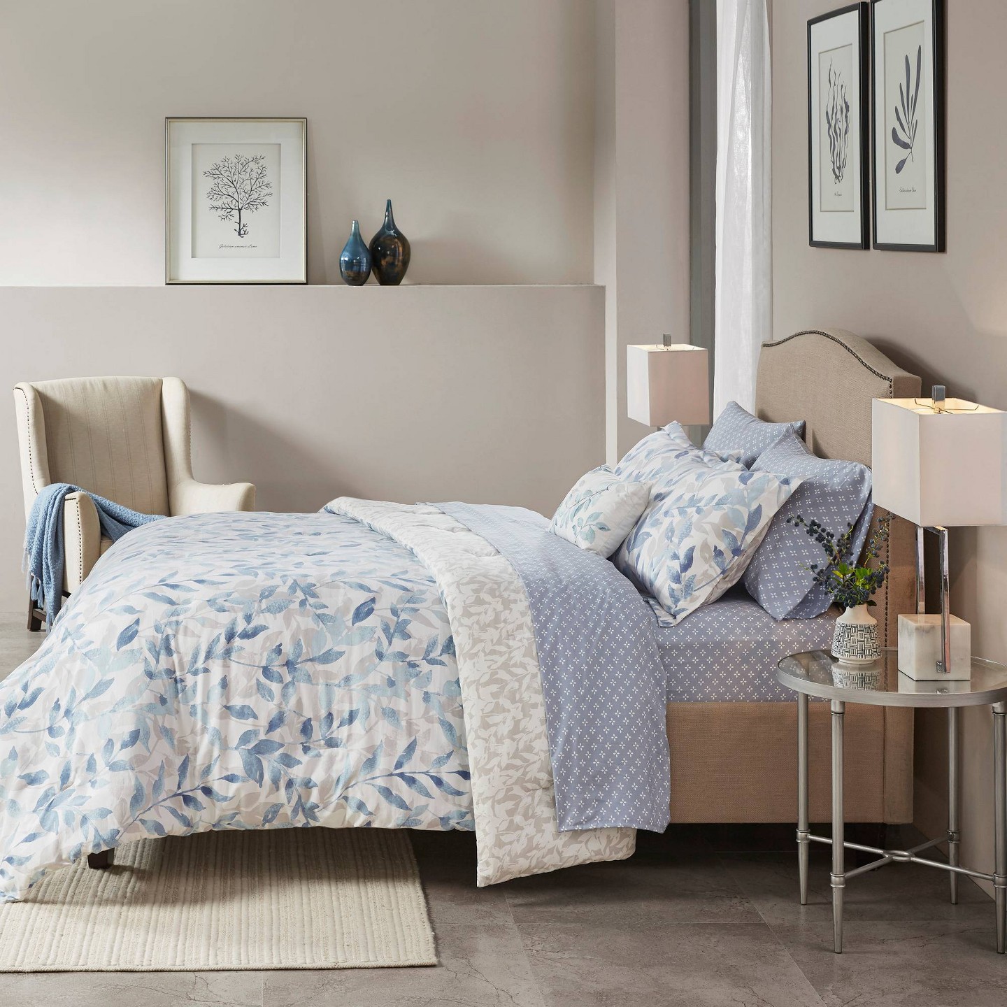Постельное бельё Madison Park Queen Leisha Reversible Complete Bedding Set - Blue: Microfiber, Hypoallergenic, Oeko-Tex Certified, цвет: Синий — фото 3