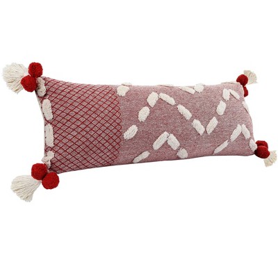 HomeRoots 14" X 36" Heute Red And Cream 100% Cotton Geometric Zippered Pillow