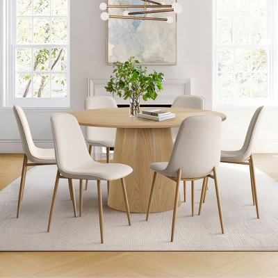 Armless Dining Chair Set Of 6 With Oak Metal Legs,Linen Dining Chair for Dining Room,Kitchen Chair,Farmhouse Funiture-Tanpinhause