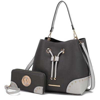 MKF Collection Candice Color Block Bucket Bag with matching Wallet by Mia K