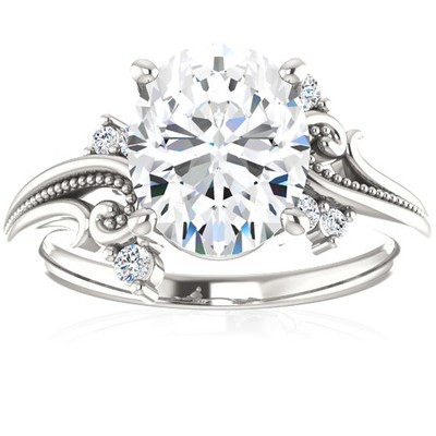 Pompeii3 2 1/5 Ct Oval Moissanite & Lab Created Diamond Engagement Ring 14k White Gold