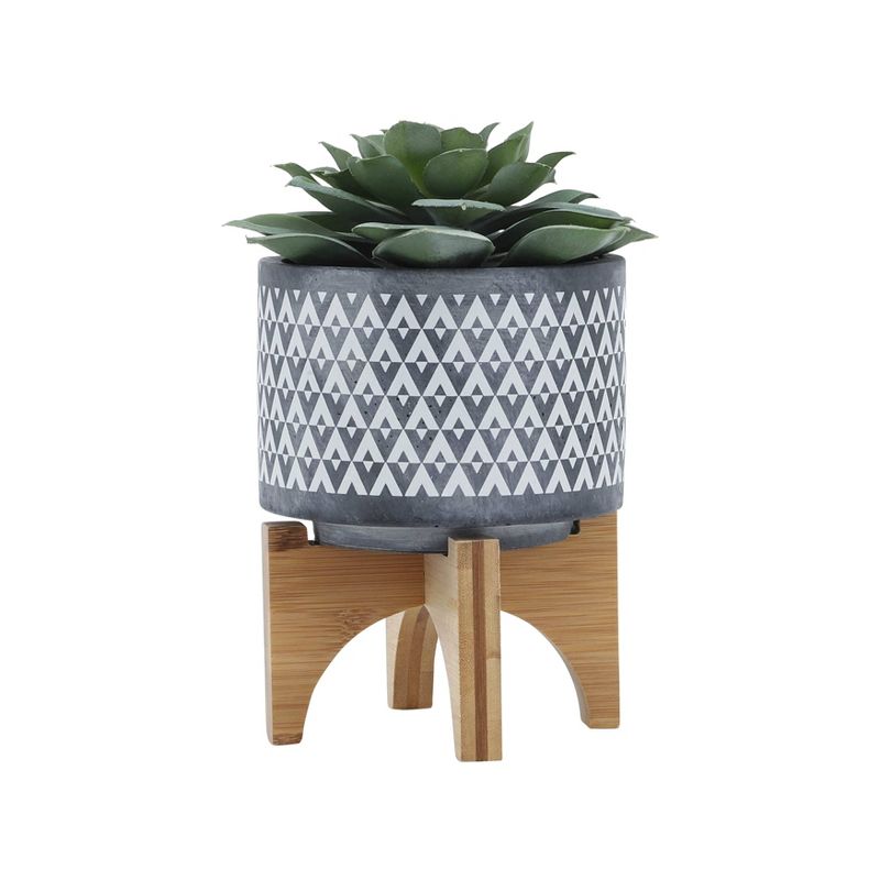 Sagebrook Home With Wooden Stand Aztec Ceramic Planter Pots Gray, 4 of 11