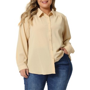 Agnes Orinda Women's Plus Size V Neck Long Sleeve Classic Fit Business Office Button Down Shirts - 1 of 4