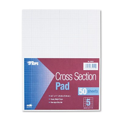 Tops Cross Section Pads 5 Squares 8 1/2 x 11 White 50 Sheets 35051