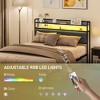 Queen Size Bed Frame with Storage Upholstered Headboard, Queen Bed Frame with LED Lights, Charging Station - 4 of 4