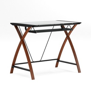 Emma and Oliver Glass Computer Desk-Pull-Out Keyboard Tray & Crisscross Frame - 1 of 4