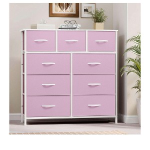 Dresser with 9 Drawers - Fabric Storage Tower, Organizer Unit for Living Room, Hallway, Closets & Nursery - Sturdy Steel Frame, Wooden Top,Pink - 1 of 4