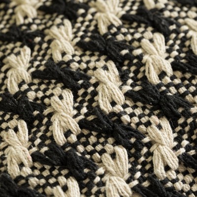 16" Black and White Handwoven Cotton Chevron Throw Pillow