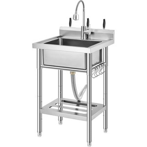 Stainless Steel Utility Sink, Includes Hot/Cold Faucet with Hoses & Drain Kit, Adjustable Legs for Kitchen, Garage, Outdoor Use - 1 of 4