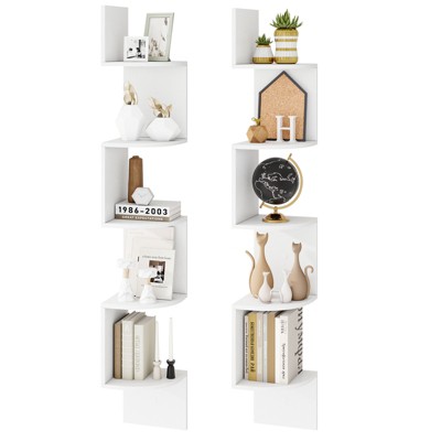 Tangkula 2pcs 5-Tier Corner Shelf Wall Mount Floating Corner Bookshelf Industrial Corner Ladder Shelf