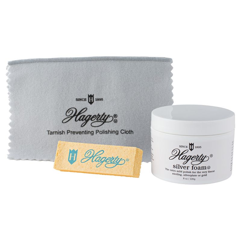 Hagerty Silver Foam 3 piece Set with 8 Oz foam, sponge and cloth, 1 of 3