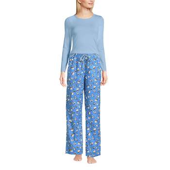 Lands' End Women's Pajama Set Knit Long Sleeve T-Shirt and Flannel Pants