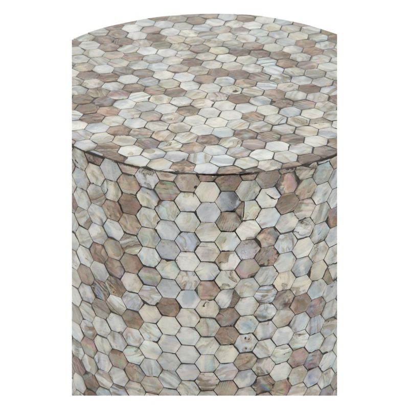 Wood and Geometric Mosaic Shell Tile Top Accent Table - Olivia & May, 3 of 5
