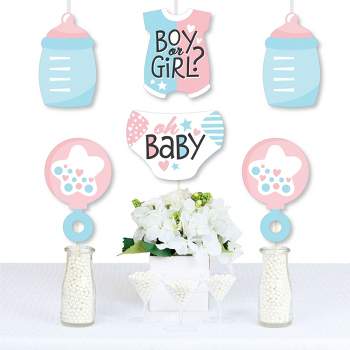 Big Dot of Happiness Baby Gender Reveal - Baby Bodysuit, Bottle, Rattle, and Diaper Decorations DIY Team Boy or Girl Party Essentials - Set of 20