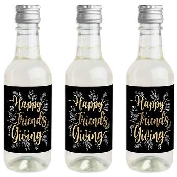 Big Dot of Happiness Elegant Thankful for Friends - Mini Wine & Champagne Bottle Label Stickers - Friendsgiving Thanksgiving Party Favor Gift - 16 Ct