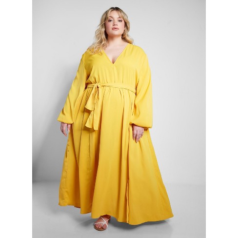 Rebdolls Women's V Neck Maxi Skater Dress - Mustard - 3x : Target