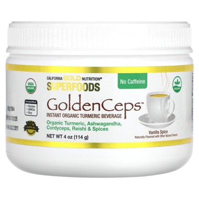 California Gold Nutrition Superfoods, GoldenCeps, Organic Turmeric with Ashwagandha, Cordyceps, and Reishi, 4 oz (114 g)