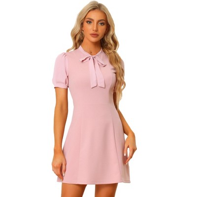 INSPIRE CHIC Women's Bow Tie Keyhole Neck Puff Sleeve Elegant Work Dress