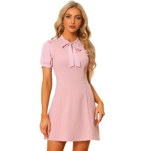 INSPIRE CHIC Women's Bow Tie Keyhole Neck Puff Sleeve Elegant Work Dress - 1 of 4