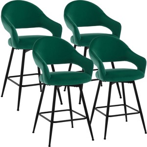 Bekrvio Swivel Counter Height Bar Stools Set of 2/4,26" Kitchen Bar Chairs w/Hollow Back,Faux Leather/Velvet Upholstered for Kitchen Island - 1 of 4