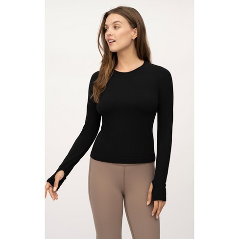 Yogalicious Black Long Sleeve Athletic Shirt w/ Thumbholes Women's Size  Large