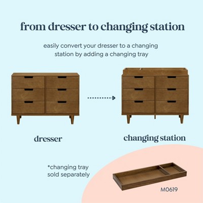 Walnut Pine Double Dresser with Six Drawers