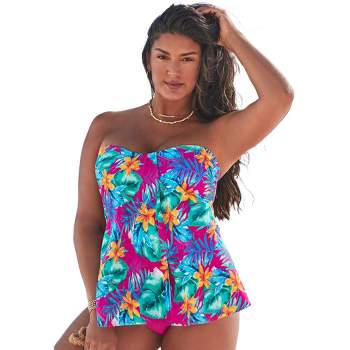 Swimsuits For All Women's Plus Size Bandeau Blouson Tankini Top 18