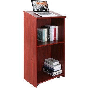 VEVOR Podium Stand, 47 inch Hostess Stand with 4 Rolling Wheels, Wood Podium with Storage Shelves and Slant Desktop, Lecterns & Podiums, Brown - 1 of 4