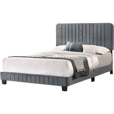 TiramisuBest Sleek Gray Velvet Full Bed - 48"H x 59"W x 81"D, 63 lbs, Comfortable & Durable