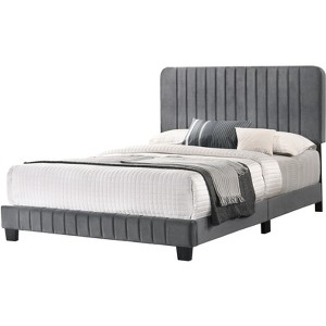 TiramisuBest Sleek Gray Velvet Full Bed - 48"H x 59"W x 81"D, 63 lbs, Comfortable & Durable - 1 of 4