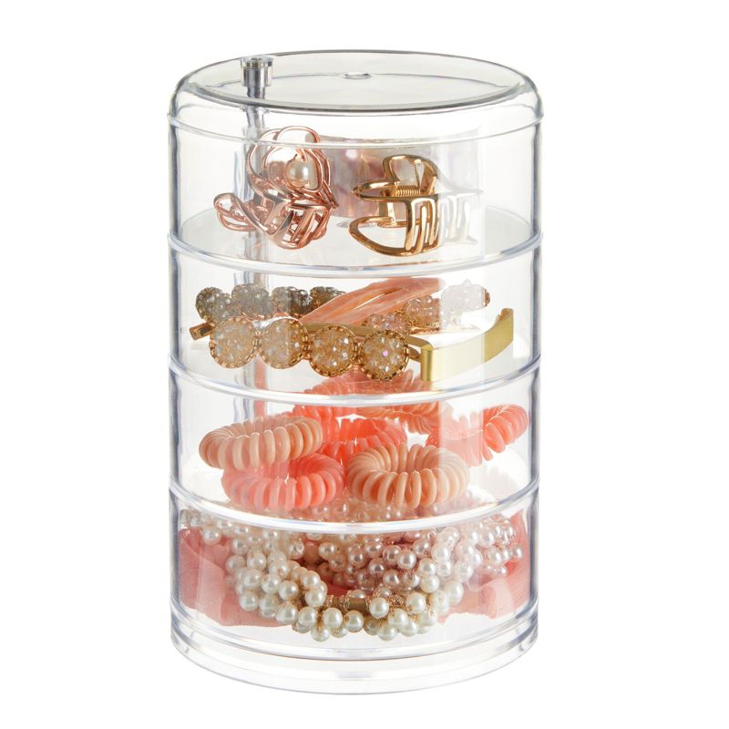 Juvale 4-Tier Clear Plastic Jewelry Storage Box, Stackable Hair Accessories Organizer for Girl's Hair Ties, Clips, Bows, 4.5 x 6.9 In, 4 of 9