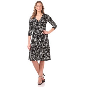Rekucci Women's Slimming 3/4 Sleeve Fit and Flare Crossover Tummy Control Dress - 1 of 4