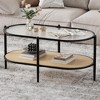 37.4" Oval 2-Tier Rattan Coffee Table with Tempered Glass Top and Metal Leg for Living Room Office Home - 3 of 4