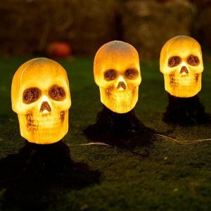 Joyfy 3 Pcs Skeleton Lightup Skull Stakes for Halloween Outdoor Decorations, Pathway Makers for Halloween Party, Lawn Props, Halloween Yard Decor - 1 of 4