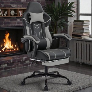 Mshliw Ergonomic Gaming Chair with Footrest, Massage Lumbar Support, Adjustable Recline 90–135°, High-Back PU Leather Computer Chair, Office Chair - 1 of 4