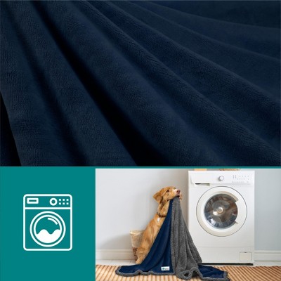 Medium Navy and Gray Faux Shearling Pet Throw Blanket