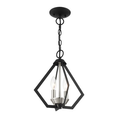 Mini Crystal LED 2-Light Indoor/Outdoor Pendant - Black & Brushed Nickel